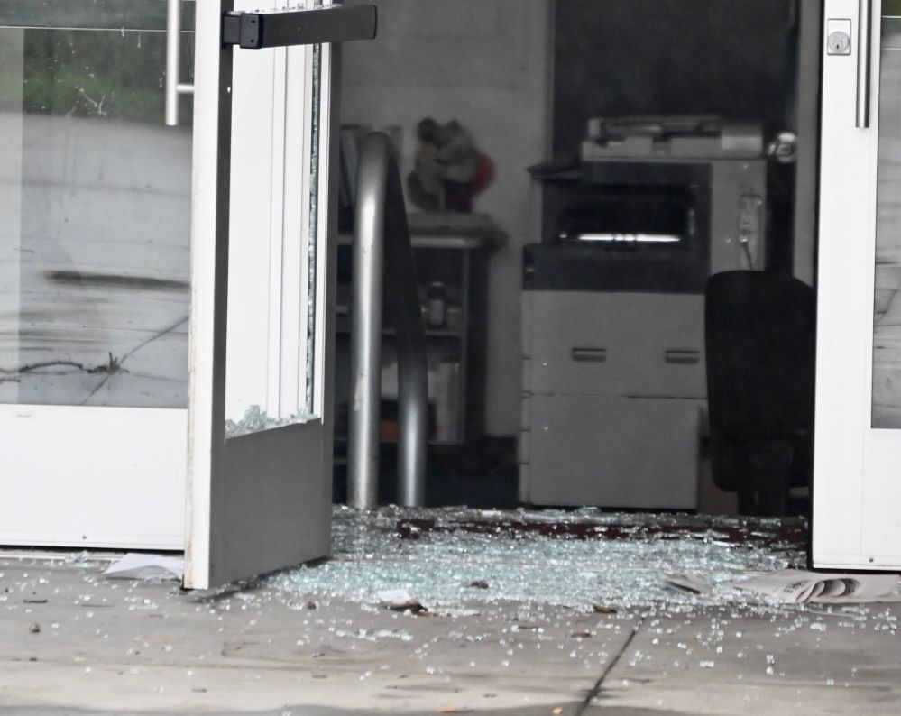 Glass Door shattered at Richmond's KCRT TV