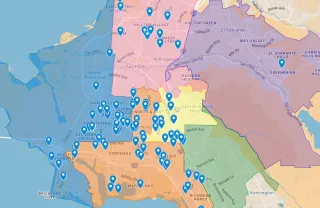 map showing the locations of incidents reported in the Richmond Police Department 